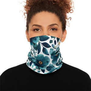 Watercolor Teal Floral Neck Gaiter