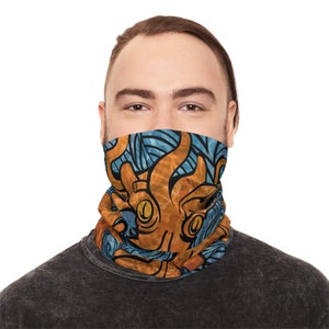 Unleash your inner cephalopod! Stylish orange and blue octopus neck gaiter. Soft and breathable for every season.