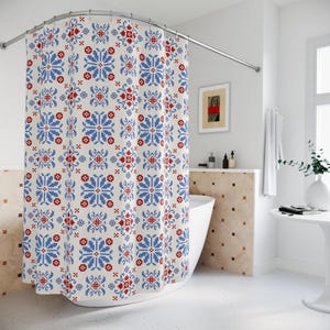 Folk Art Shower Curtain, Bohemian Bathroom Decor