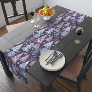 Christmas Trees Table Runner, Holiday Dining Decor, Festive Table Linen, Xmas Kitchen Decoration, Cotton, Poly Tablecloth