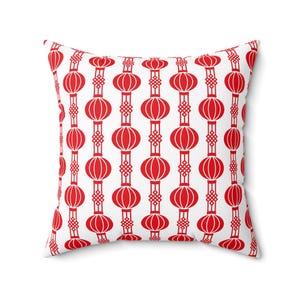 Chinese Lantern Pillow Cover, Red and White Decorative Pillow, Asian Inspired Home Decor, Asian Inspired
