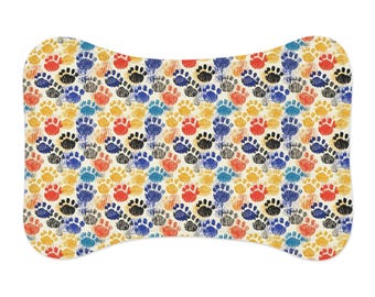Colorful Paw Print Pet Feeding Mat | Non-Slip Bowl Placemat