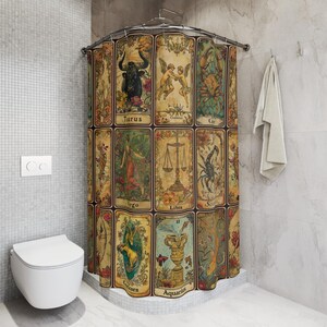 Vintage Zodiac Shower Curtain, Astrology Bathroom Decor - Etsy