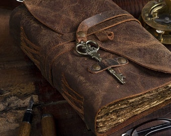 Personalized Vintage Handmade Leather Journal with Deckle Edge Paper, Bound Journal, Thanksgiving, Christmas Gift