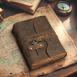 Diario in pelle vintage personalizzato, carta con bordo frastagliato fatta a mano, diario rilegato in pelle per donne e uomini, chiusura a chiave, capodanno, regalo di Natale