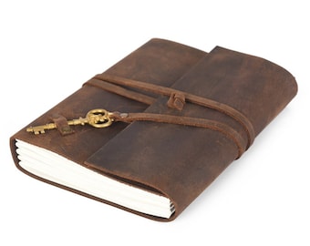 Customized Handmade Vintage Leather Journal with Key lock closer Gifts for her/him Refillable and Personalized Notebook, Travel Diary