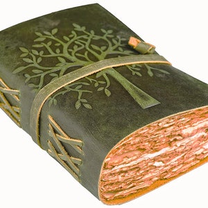 Personalized Handmade Leather Bound Journal, Embossed Green, Vintage Paper Diary for Writing, Sketchbook & Travel Notebook for Women and Men