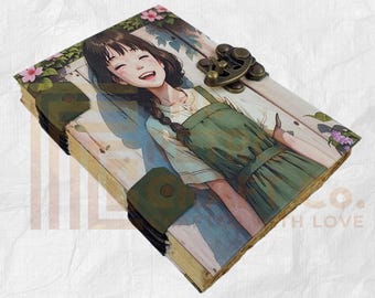 Vintage Handmade Personalized Steampunk Anime Journal - Handmade Antique Deckle Edge Paper and Plain White Paper 7x5, 8x6 (160 Pages)