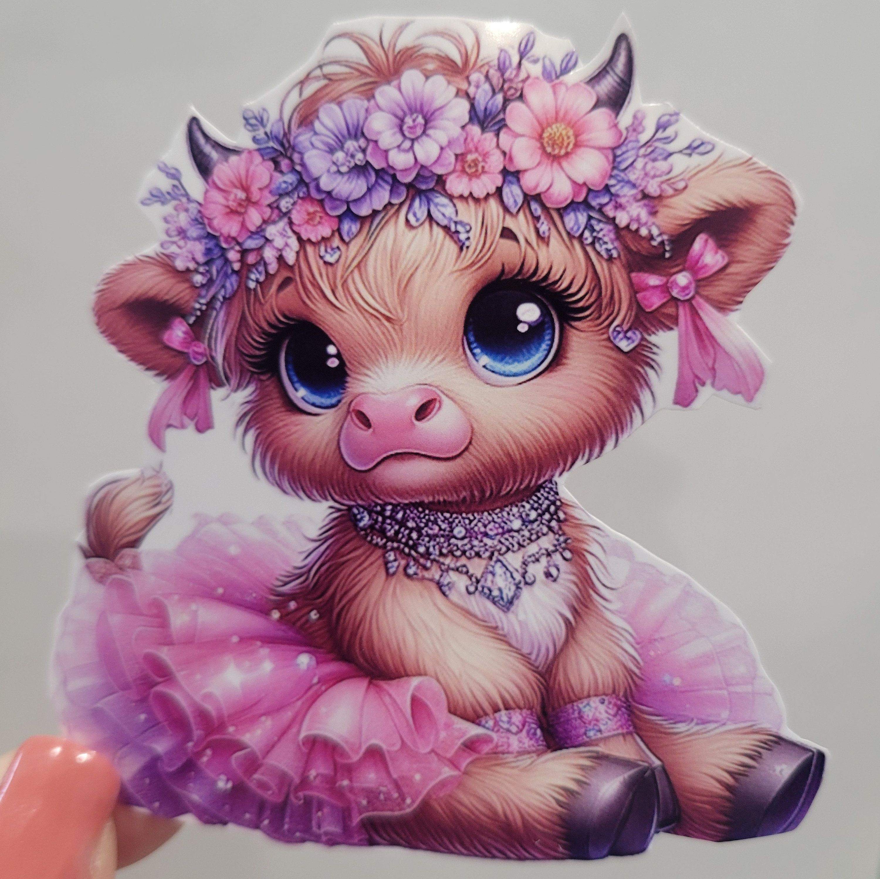 Highland Cow Baby in a Pink Tutu Flowers #2 Vinyl Sticker Journals ...