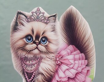 Nouveau chat himalayen dans un diadème et un tutu, scrapbooking, livre d'autocollants, bouteille d'eau, gobelet, ordinateur portable, étui pour téléphone. Sticker, idée cadeau pour amoureux des chats