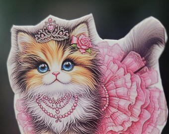 Neue entzückende Calico-Katze mit Tutu und Diadem, Scrapbooking, Wasserflasche, Trinkbecher, Laptop, Handyhülle. Aufkleber, Geschenkidee für Katzenliebhaber,