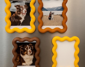 3D Printed Wavy Magnetic Fridge Frame – Colorful Photo Holder, Fun Magnet Picture Frame, Kitchen Décor