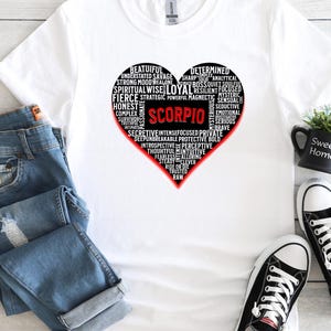 Skorpion-Herz T-Shirt | Astrologie Geschenk, Sternzeichen T-Shirt, Geburtstagsgeschenk, einzigartiges Grafik-Shirt, Horoskop-Kleid