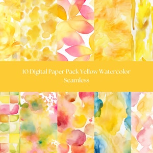 10 Seamless Digital Paper Pack Yellow Watercolor Texture