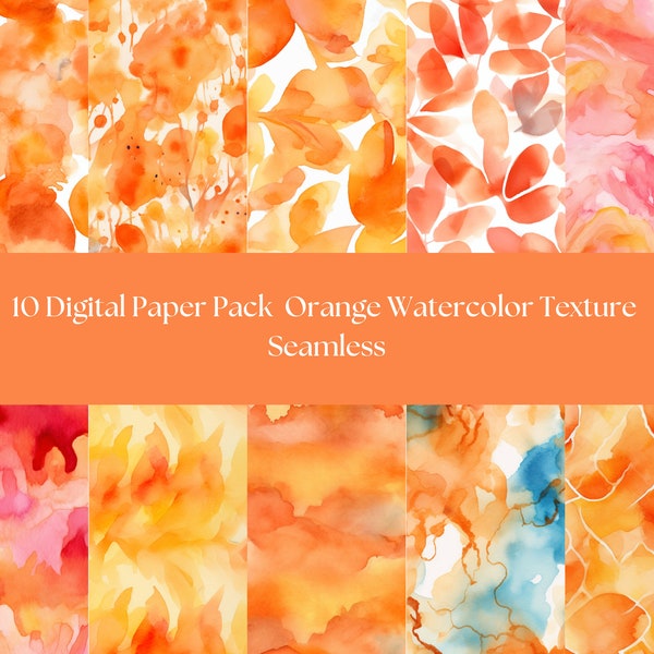10 Seamless Digital Paper Pack Orange Watercolor Texture