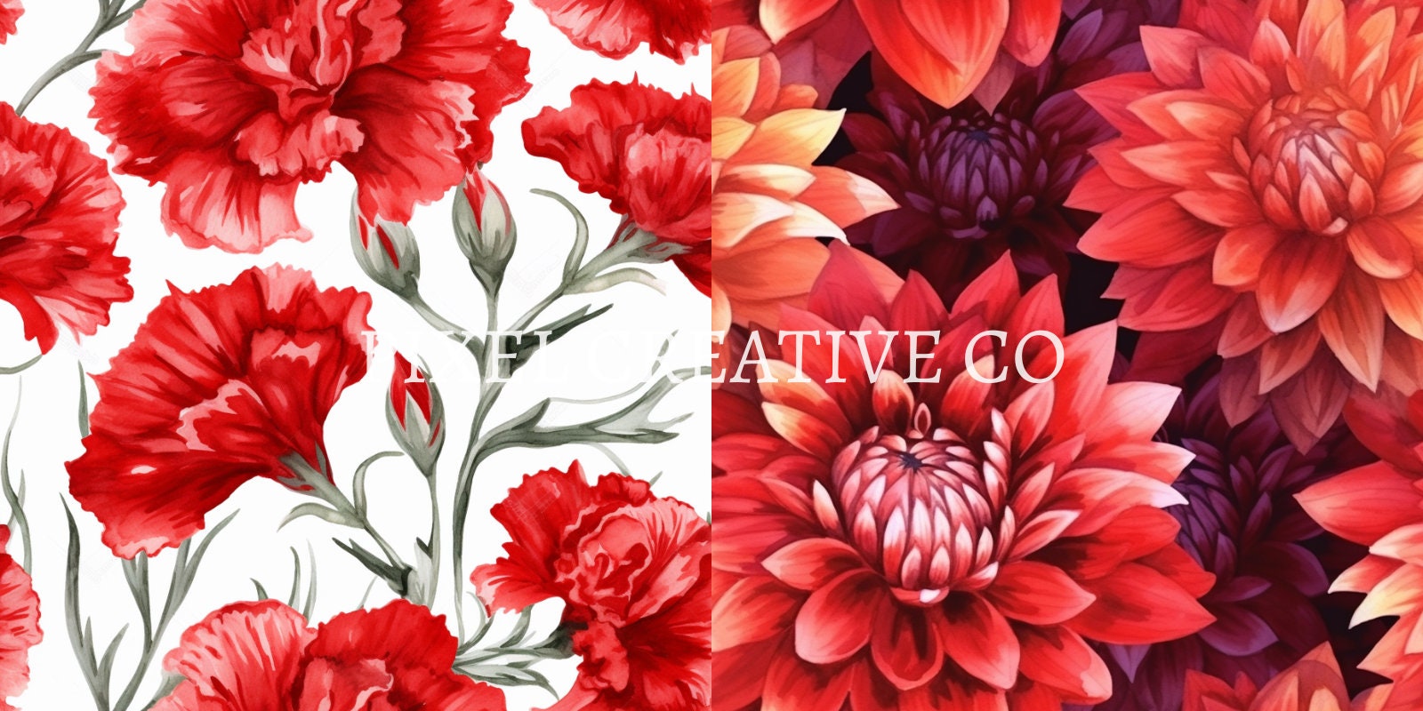 10 Seamless Digital Paper Pack Red Watercolor Flowers II - Etsy