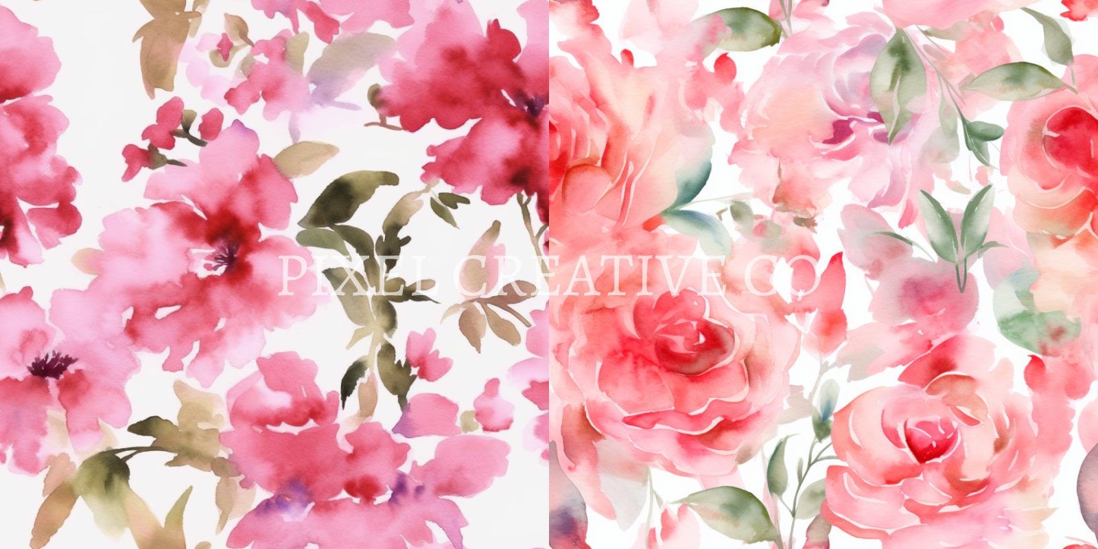 10 Seamless Digital Paper Pack Pink Watercolor Flowers - Etsy