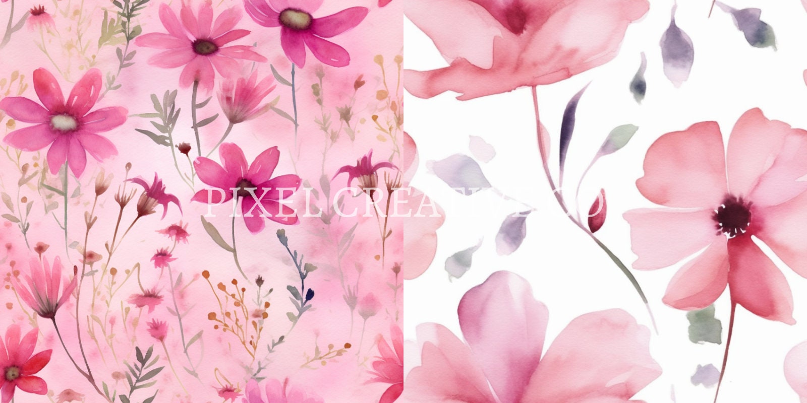 10 Seamless Digital Paper Pack Pink Watercolor Flowers - Etsy