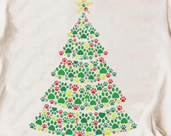Paw Print Christmas Tree PNG, Dog Cat Lover Holiday Design, Colorful Pet Paw Tree Art, Festive Animal Lover Sublimation Digital Download