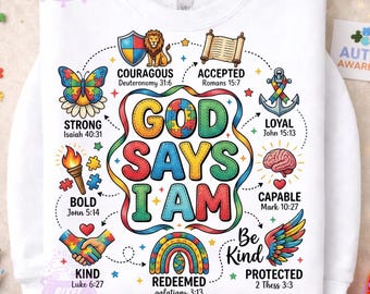 God Says I Am PNG, Autism Awareness Christian Design, Puzzle Piece Bible Verse, Special Needs Mom Teacher Sublimation Digital File