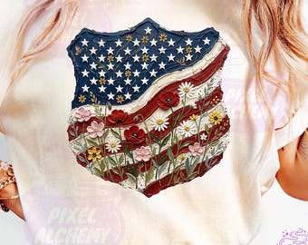 American Flag Floral PNG, Patriotic Wildflower USA Sublimation, 4th of July Shirt Design, Retro Americana Digital File, USA 250 Flower Flag