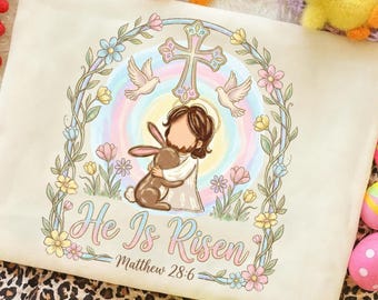Jesús coqueto PNG, diseño de sublimación "Él ha resucitado", pincelada de arte cristiano de Pascua, archivo digital de lazo religioso de moda