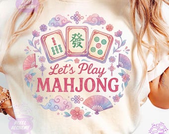 Mahjong Shirt PNG, Watercolor Party Tile Clipart Design, Digital Download, Instant Download Sublimation File