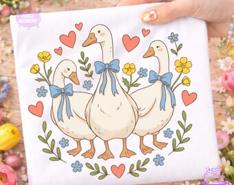 Thrifted Geese PNG, Vintage Grandma Goose Sublimation, Cottagecore Folk Art, Retro Animal Shirt, Cozy Grandmacore Digital File
