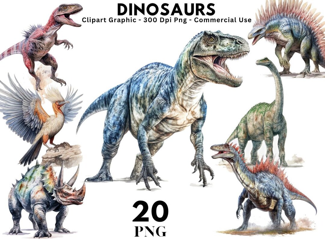 Watercolor Dinosaurs Clipart Bundle Fantasy Magical Land Stegosaurus T ...