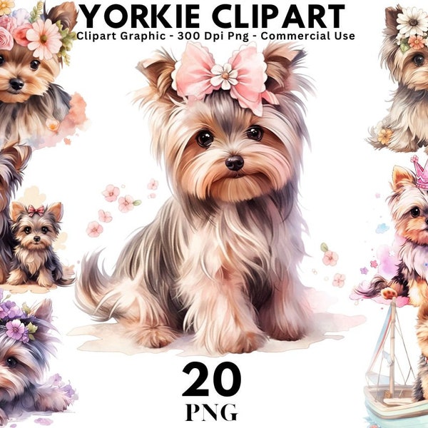 Yorkshire Terrier Watercolor Clipart, Cute Yorkie PNG Illustration Cute Yorkie Printable Wall Art Puppy Pet Portrait Download Scrapbooking