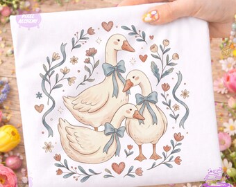 Thrifted Geese PNG, Vintage Grandma Goose Sublimation, Cottagecore Folk Art, Retro Animal Shirt, Cozy Grandmacore Digital File