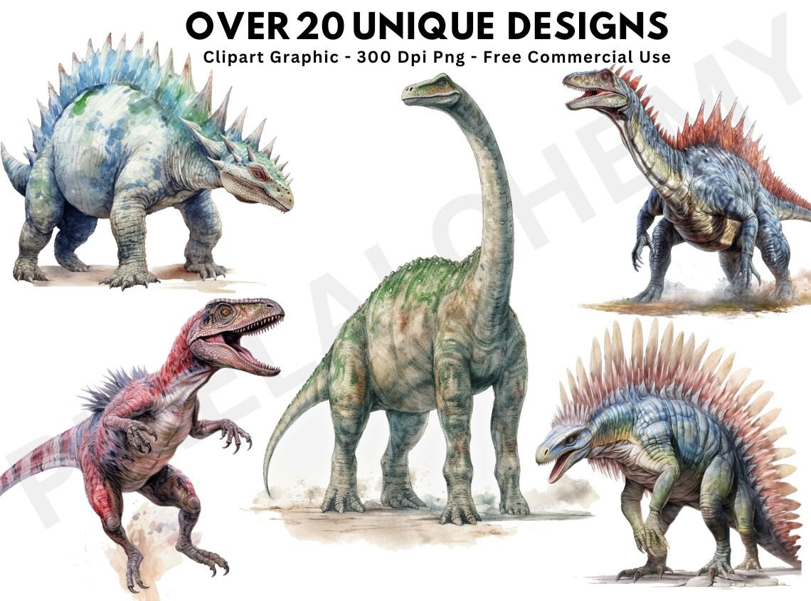 Watercolor Dinosaurs Clipart Bundle Fantasy Magical Land Stegosaurus T ...