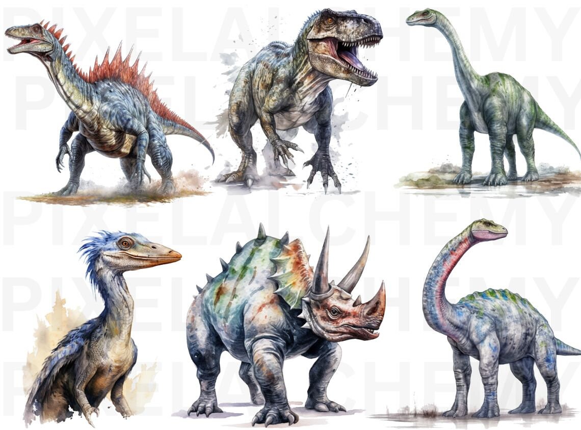 Watercolor Dinosaurs Clipart Bundle Fantasy Magical Land Stegosaurus T ...