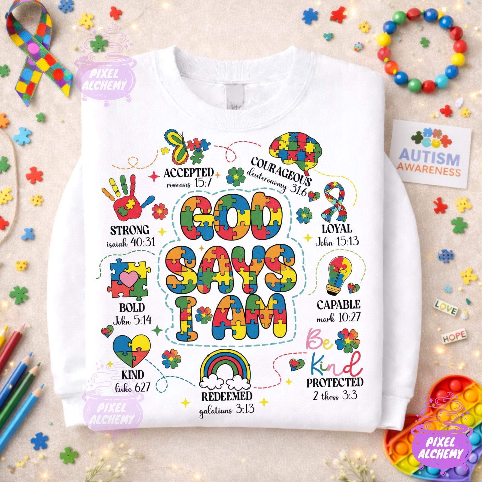 Scripture Visual Asd God Says I Am PNG, Autism Awareness Christian Design, Puzzle Piece ...