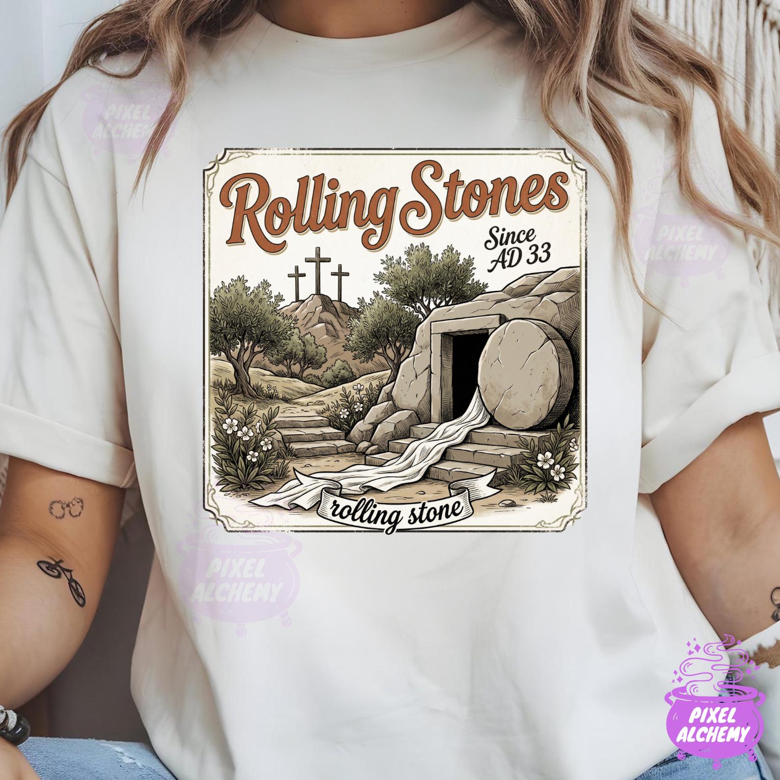 The Stone Was Rolled Away PNG, Retro Rock Christian Easter
