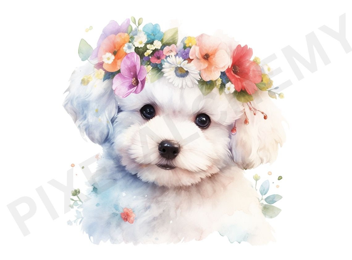 Bichon Frise Watercolor Clipart, Cute Bichon Frise PNG Illustration ...