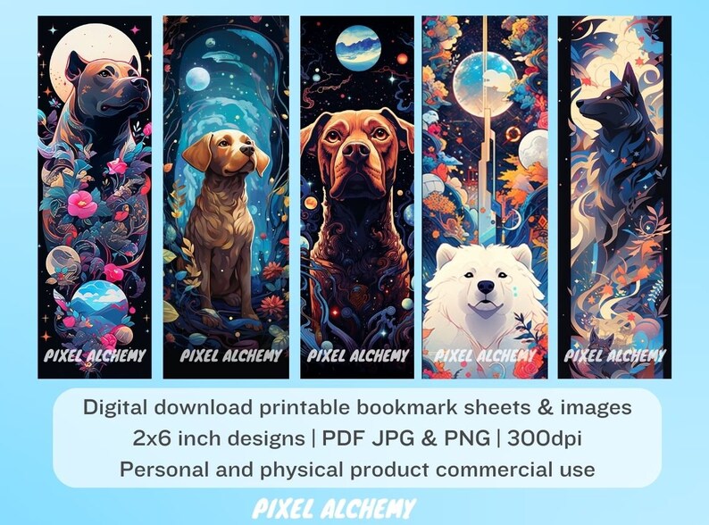 10 Dog Printable Bookmarks, Digital Download Bookmark Sheets PDF, Print ...
