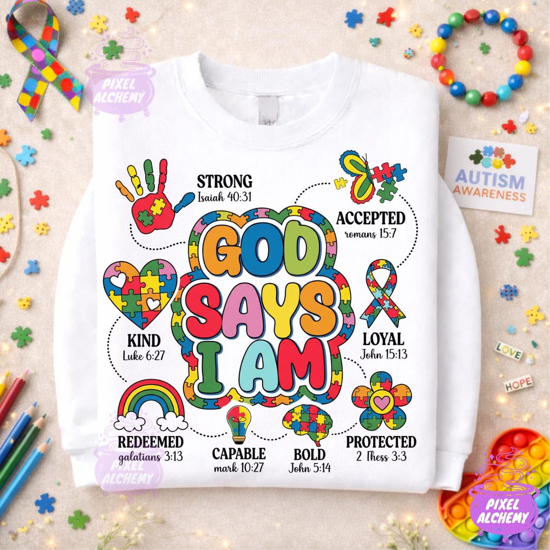 Scripture Visual Asd God Says I Am PNG, Autism Awareness Christian Design, Puzzle Piece ...