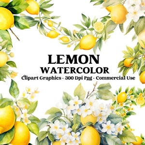 Watercolor Lemon Clipart, Watercolor Lemons Png, Lemon Twig Clipart, Lemon Wreath, Lemon Flowers, Floral clipart, Digital clipart PNG