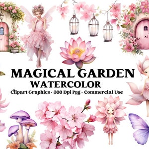 Butterfly Clipart, Fairy Garden Clipart Flowers clipart, Pink Mushroom Clipart, 28 Png Files With Transparent Background, Floral Clipart