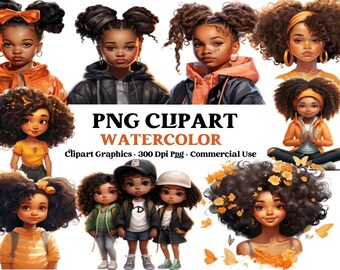 6 Little Black Girl PNG Clipart, Black Girls Clipart Bundle, Black Kids ...