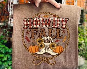 Cowboy Checkered Fall PNG, Western Pumpkin Howdy Autumn Design, Cowgirl Boots Ghost Sublimation for Fall Shirts