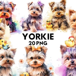 Yorkshire Terrier Watercolor Clipart, Cute Yorkie PNG Illustration Cute Yorkie Printable Wall Art Puppy Pet Portrait Download Scrapbooking