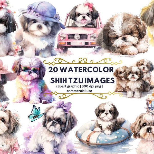 Shih Tzu Watercolor Clipart, Shih Tzu PNG Illustration Shih Tzu Printable Wall Art Puppy Pet Portrait Download Scrapbooking, Dog Clipart