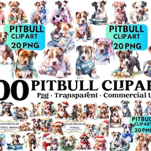 Pitbull Watercolor Clipart, Cute Pitbull PNG Puppy Clipart Illustration Cute Pitbull Printable Wall Art Puppy Pet Portrait Download, Dog PNG