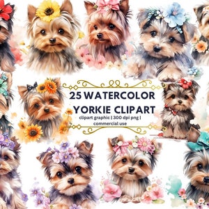Yorkshire Terrier Watercolor Clipart, Cute Yorkie PNG Illustration Cute Yorkie Printable Wall Art Puppy Pet Portrait Download Scrapbooking