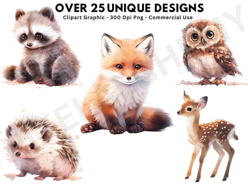 Woodland Animals Clipart, Watercolor Woodlands Clipart, Nursery Decor ...