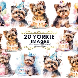 Yorkie Birthday Yorkshire Terrier Watercolor Clipart PNG Illustration Cute Yorkie Clipart Printable Wall Art Puppy Pet Portrait Download