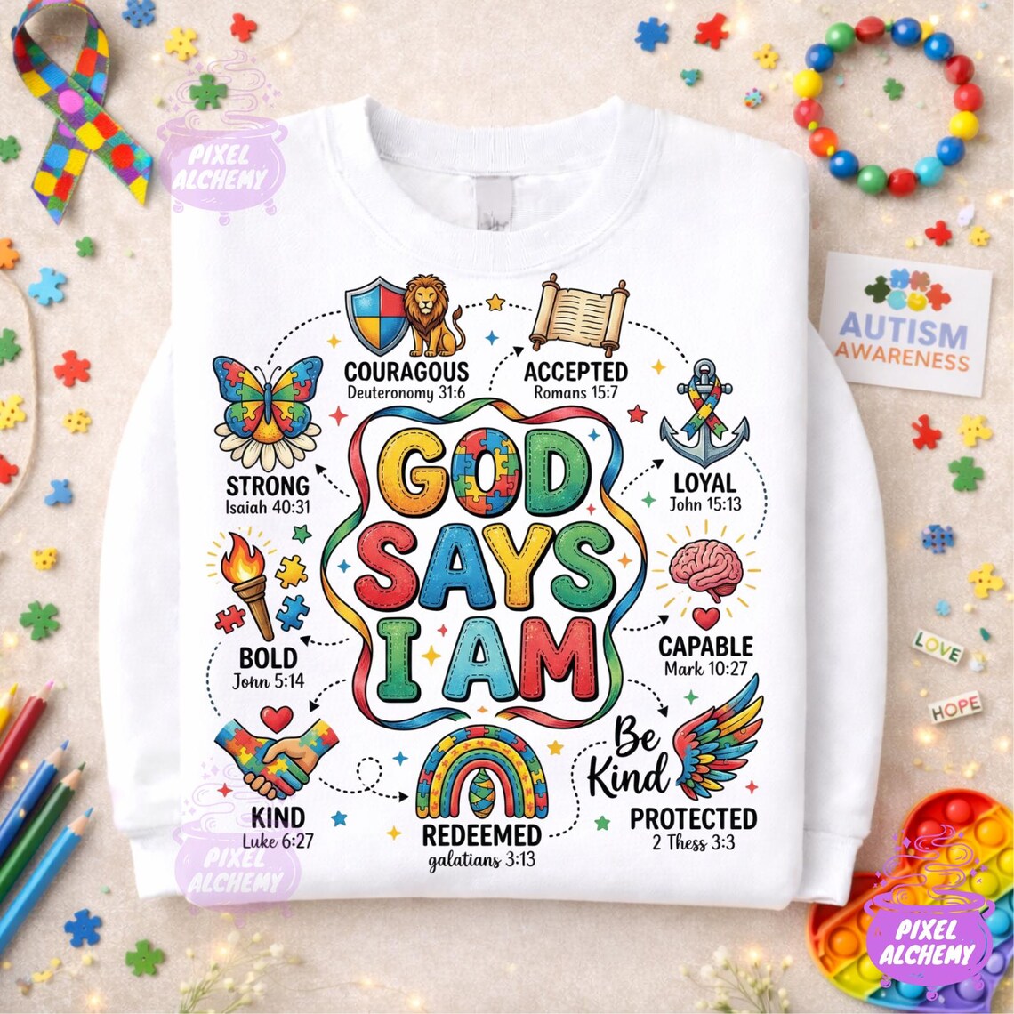 Scripture Visual Asd God Says I Am PNG, Autism Awareness Christian Design, Puzzle Piece ...