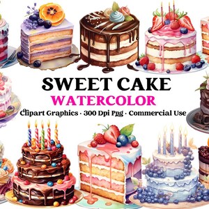 バースデーケーキのクリップアート、水彩ケーキのPNG、ベーキングのクリップアート、デザートのクリップアート、水彩スイーツのクリップアートPNGの即時ダウンロード、商用利用可